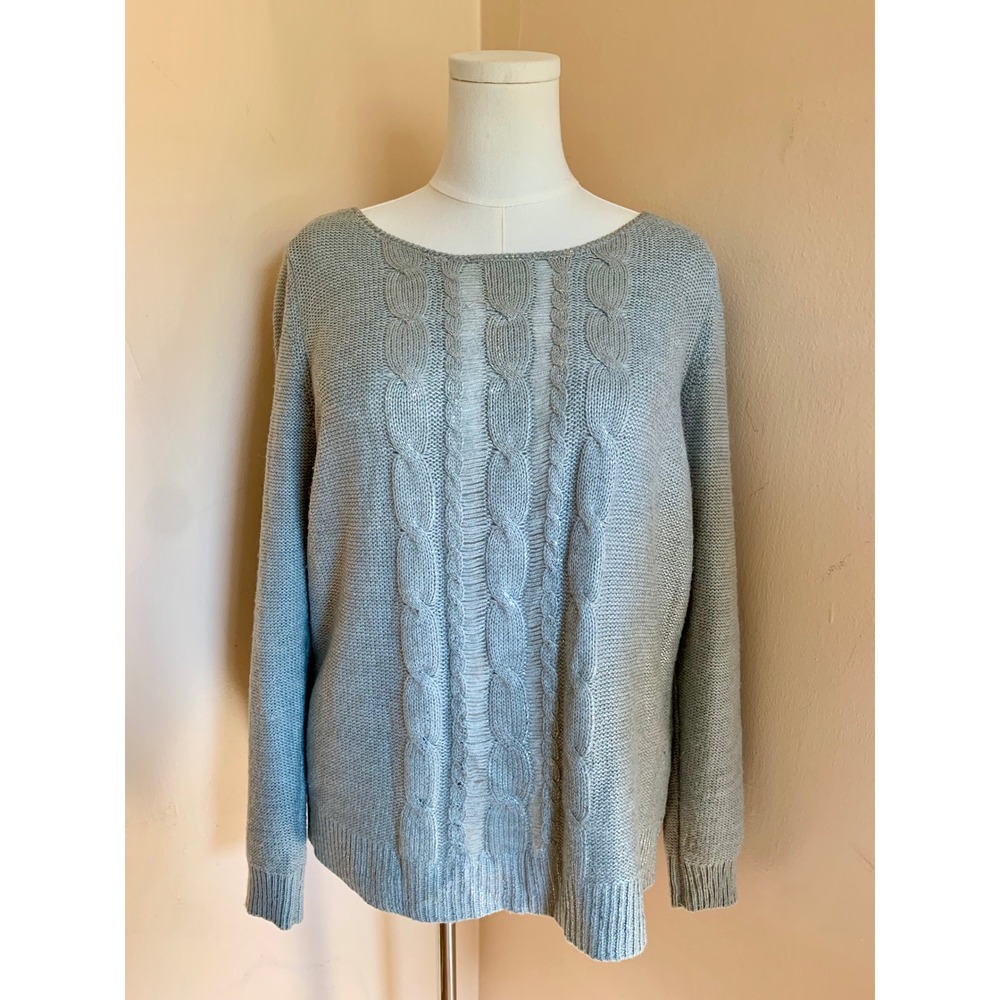 Maison Jules Womens XL Cable Knit Metallic Silver Pullover Sweater
